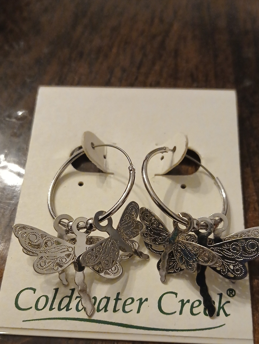 Coldwater Creek Silver Dragonfly Charm Hoop Earrings